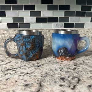 Handcrafted Geode Crystal Resin Stone Rock Coffee Mug Cup set of 2